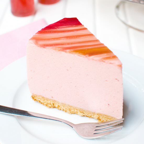 Strawberry Mousse Cake with Rhubarb