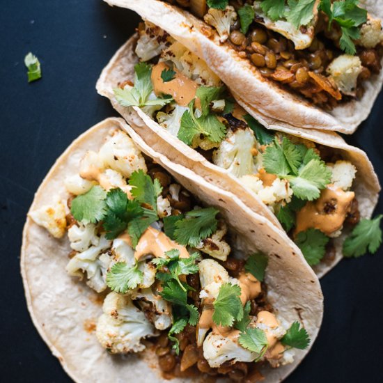 Roasted Cauliflower & Lentil Tacos