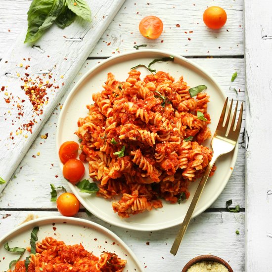 Spicy Red Pasta with Lentils