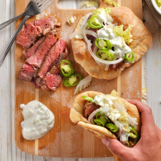 steak gyros + homemade pita