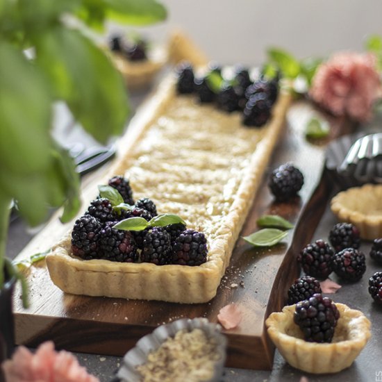 Blackberry Basil Cream Almond Tart