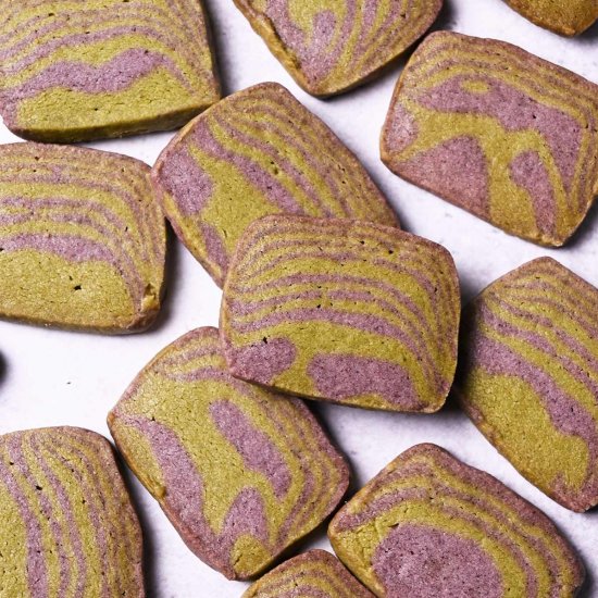 Zebra-Striped Matcha Taro Cookies