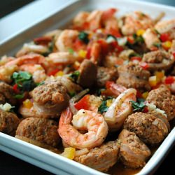 Italian Garlic Prawns with Spicy Sausages