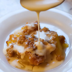 Peach Crisp with Maple Cream Sauce