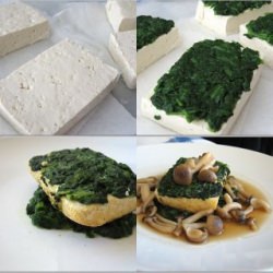 Braised Tofu with Spinach and Mushrooms