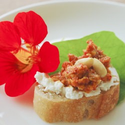 Nasturtium Pesto & Chevre Crostini