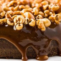 Caramel-Popcorn-Topped Brownie Cake