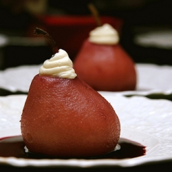 Red Wine Pears with Mascarpone Whip