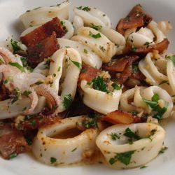 Squid with Bacon and Garlic Oil