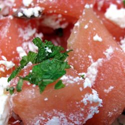 Watermelon, Feta, Black Olive Salad