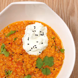 Spiced Lentils with Cucumber Yoghurt