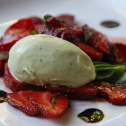 Basil Ice Cream and Strawberries