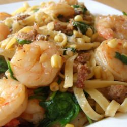 Shrimp, Sausage, and Spinach Pasta