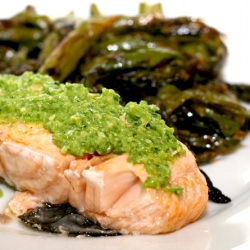 Ramp Pesto with Roasted Salmon