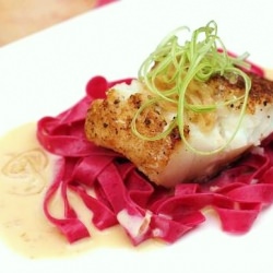 Fresh Beet Pasta & Sauteed Cod