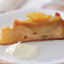 Upside-down Pear and Macadamia Cake