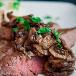 Flank Steak w/ Pan Seared Mushrooms