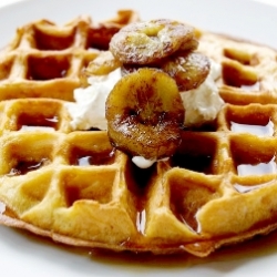 Belgian Waffles with Glazed Bananas