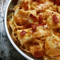 Baked Pasta w/ Fish Bacon & Cheddar