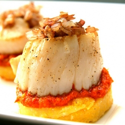 Jumbo Scallops with Red Pepper Puree