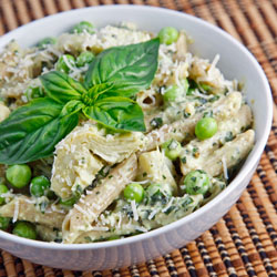 Pea and Artichoke Pesto Pasta Salad