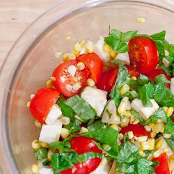 Tomato, Basil, Mozarella, and Corn