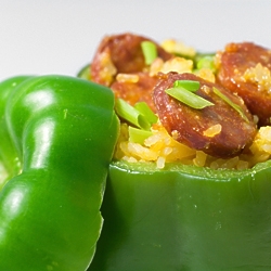 Linguica and Rice Stuffed Peppers