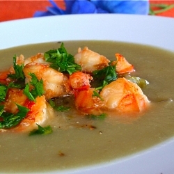 Endive veloute with shrimps