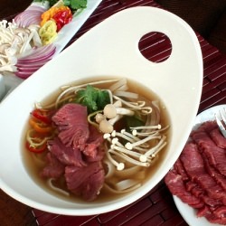 Rare Beef Pho and Condiments