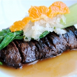 Strip Steak with Tomato Cardamom Broth