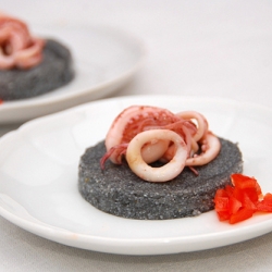 Polenta Cake with Black Squid