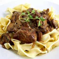 Steak Tips with Peppered Mushroom Sauce