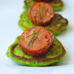 Pea Pancakes with Chorizo