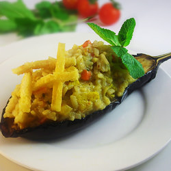 Vegan Risotto on Baked Aubergine