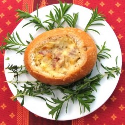 Green Garlic Bacon Quiche in Bread