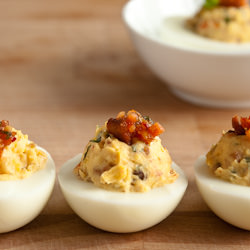 Kimchi Bacon Deviled Eggs