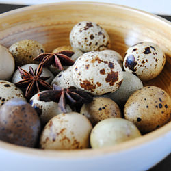 Quail salad with Marbled Quail Eggs