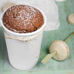 Mocha Pudding Cakes with Macarons