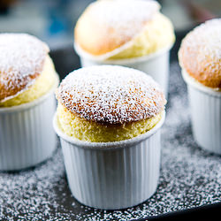 Rhubarb-White Chocolate Soufflé