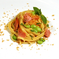 Pasta with Ham, Edamame, Mint