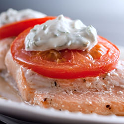 Salmon with Basil Mayo and Tomatoes