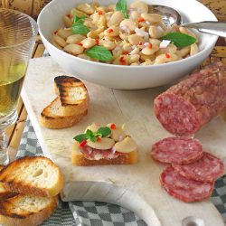 Butter Bean Crostini with Salami