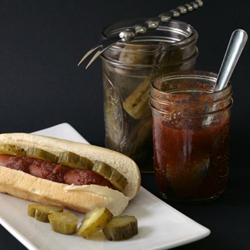 Hot Dog, Homemade Pickles, Ketchup