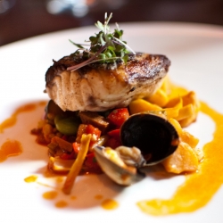 Seared Striped Bass with Succotash