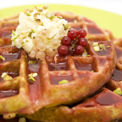 Cornmeal Waffles with Currant Syrup