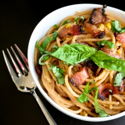 Corn, Bacon & Basil Spaghetti