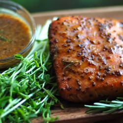 Cedar Plank Salmon w/Mustard Soy