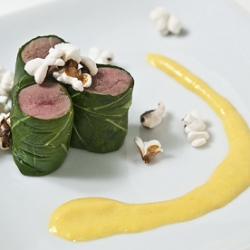 Dove Roulades with Corn Sauce