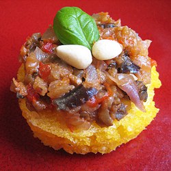 Roasted Eggplant Spread on Polenta