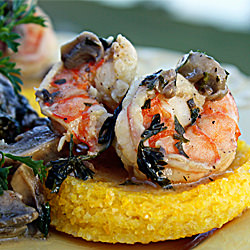 Polenta Cake w/Mushroom & Shrimp